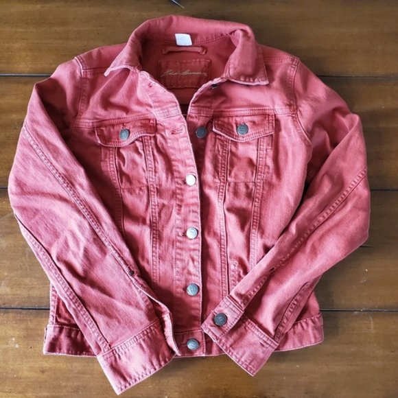 salmon pink denim jacket